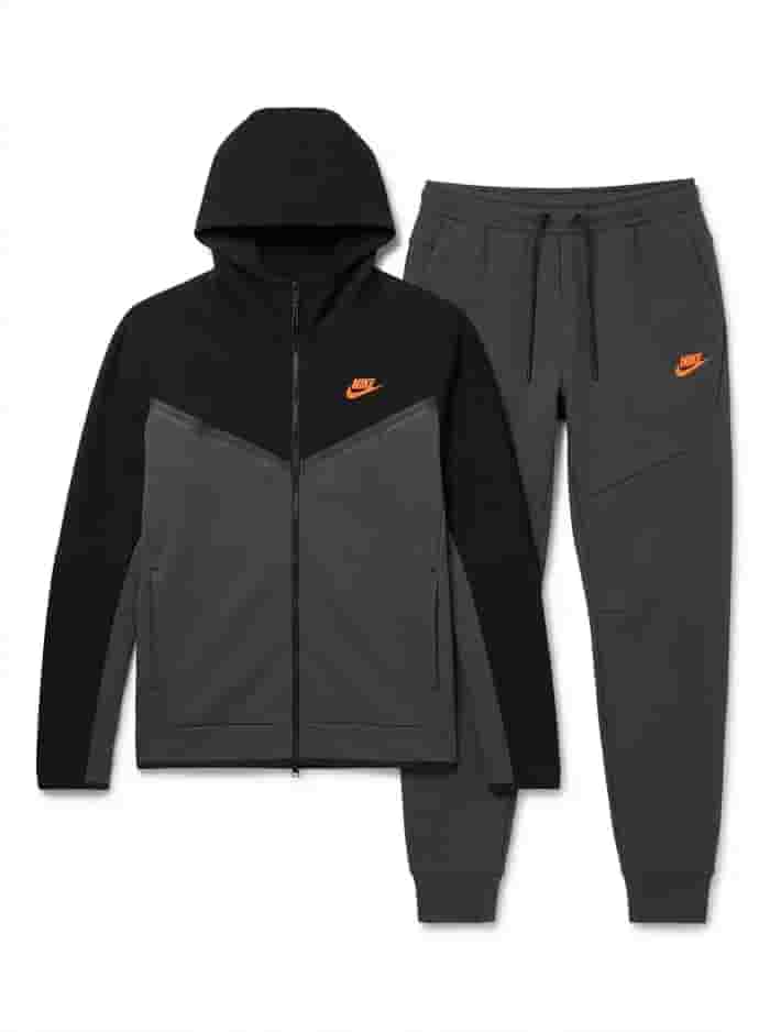 NIKE TECH FLEECE FULL ZIP HOODIE & JOGGERS SET BLACK/DARK SMOKE GREY 2023