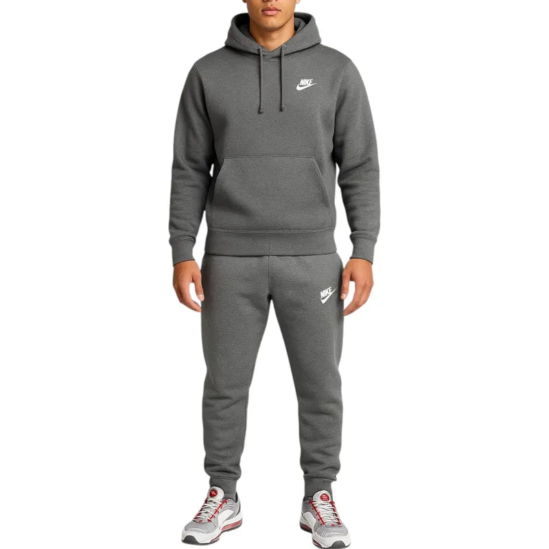 Nike Sportswear Graphic Swoosh Tracksuit Set – Premium Fleece Hoodie & Joggers Grey