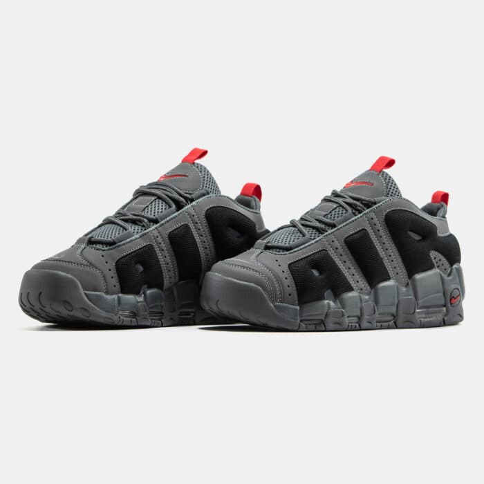 Nike Air More Uptempo Low “Dark Grey, Black & Light Crimson” Sneakers